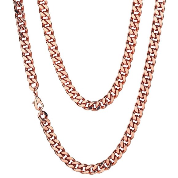 Pure Copper Cuban Link Chain 7mm 22 Inch Lobster Clasp Gift Box